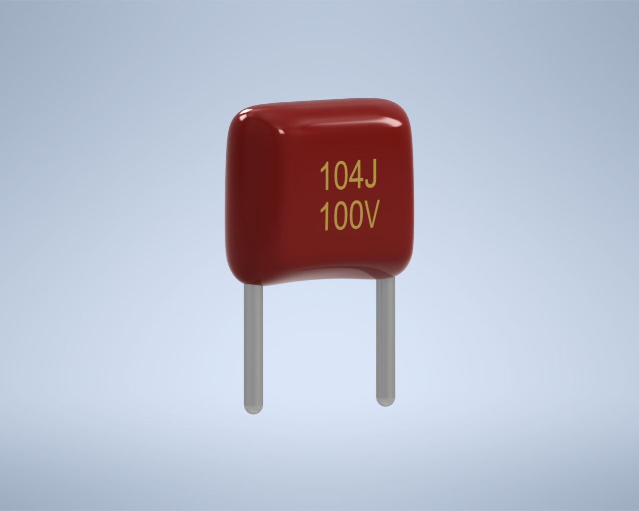 聚丙烯薄膜电容器。104J 100V。Picth 5米6x5x2,5mm毫米。印刷电路板(PCB)的通孔安装